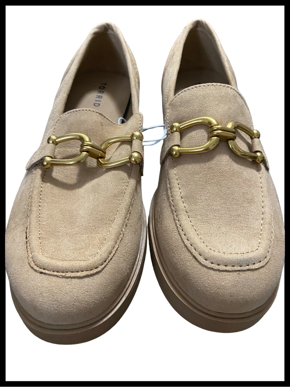torrid Beige Suede Loafers with Gold Chain Hardware